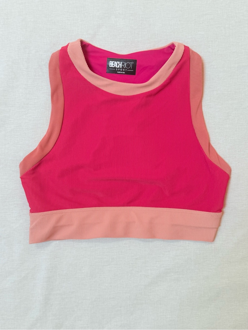 Beach Riot Sport Small S Ribbed Colorblock Sports Bra Crop Top Pink Peach EUC